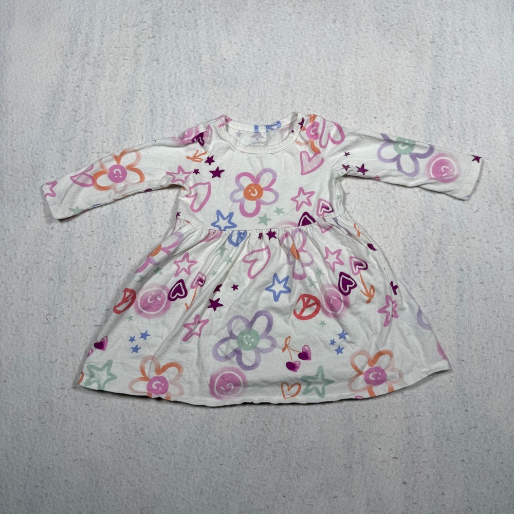 Jumping Beans Toddler Girls White Floral Heart Star Long Sleeve Play Dress 18M